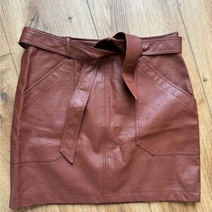 Cognac Brown Vegan Leather Tie Waist Mini Skirt size L